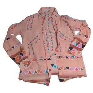 Kling Geometric Triangle Stripe Blouse Womens‎ Small Orange Multi Button Up Good